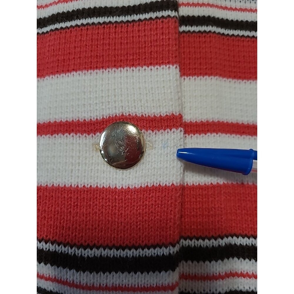 Vintage Full Fashioned Hand Loomed Womens Sweater S/M Coral White Black Stripe - Picture 14 of 14